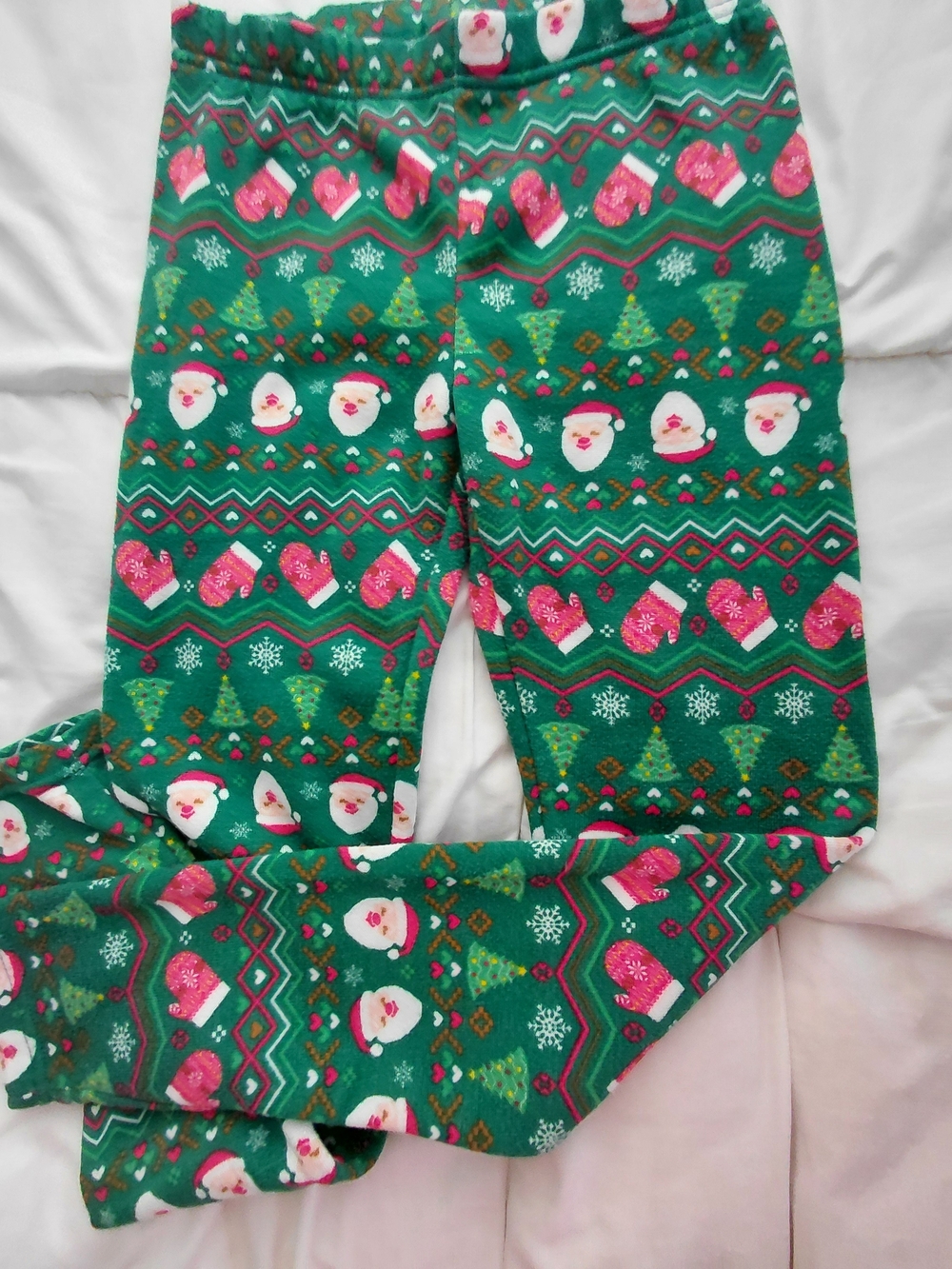 No Boundaries Green Holiday Santa & Mitten Print Leggings